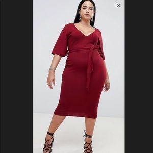 Kimono Sleeve Plunge Midi Dress